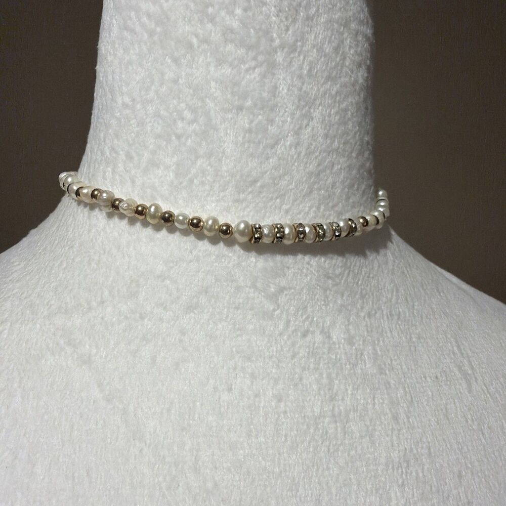 Ettika Mixed Up Freshwater Pearl Beaded Choker Necklace Gold Tone Adjustable 15" - Picture 5 of 8